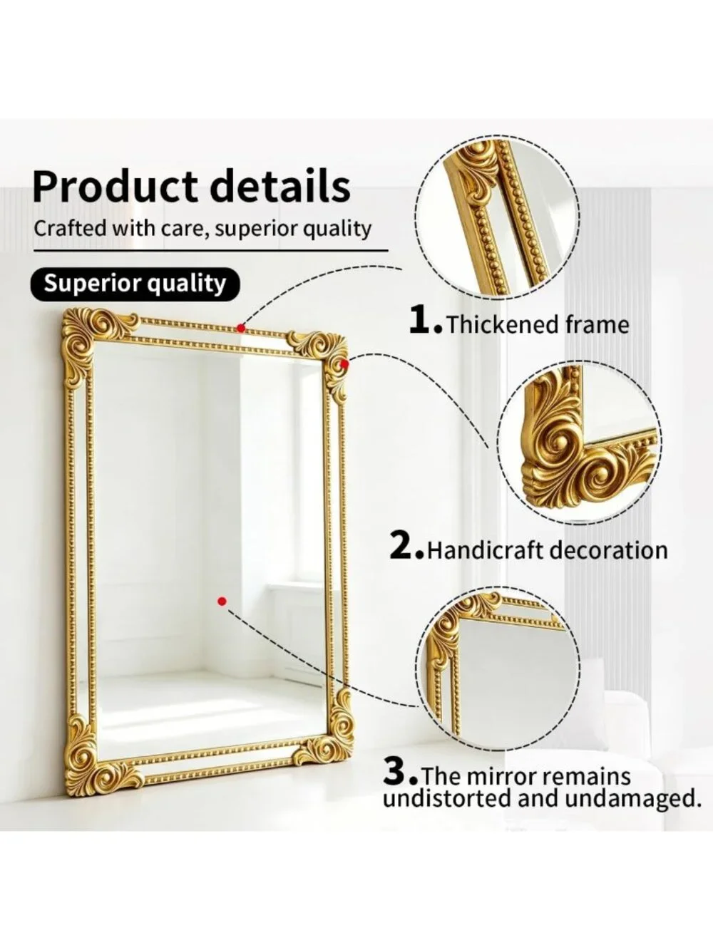 Vintage Baroque Gold Wall Mirror - Ornate Home Decor Accent, 24x36 Inches